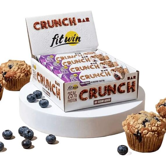 Протеїнові батончики Crunch Bar FitWin ➤ Білка 25% ➤ Вага 50 г ➤ Чорничний мафін, Смак батончика: Чорничний мафін