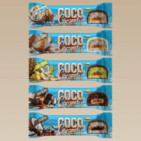 Протеїнові батончики Coco Caramel FitWin ➤ Білка 7% ➤ Вага 40 г ➤ MIX - (20 шт), Смак батончика: MIX - (20 шт)