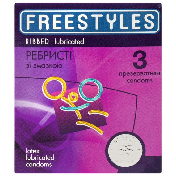Ребристі презервативи FREESTYLES Ribbed 0.06 мм, 3 шт, Кількість в упаковці: 3 шт, Поверхня: Ребристі