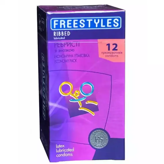 Ребристі презервативи FREESTYLES Ribbed 0.06 мм, 12 шт, Кількість в упаковці: 12 шт, Поверхня: Ребристі