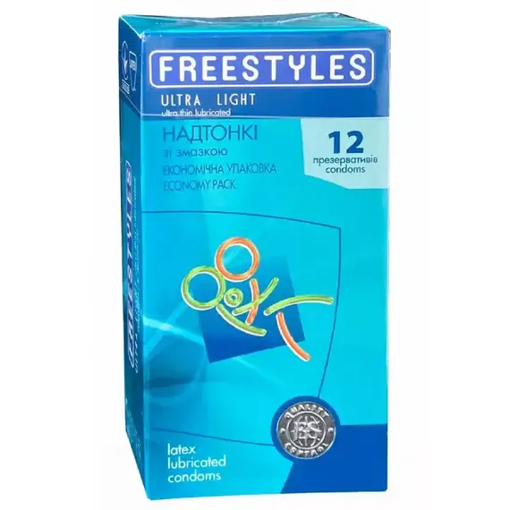 Надтонкі презервативи FREESTYLES Ultra Light 0.04 мм, 12 шт, Кількість в упаковці: 12 шт, Поверхня: Надтонкі